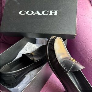 Coach Black and Tan Leather Loafers for Men
